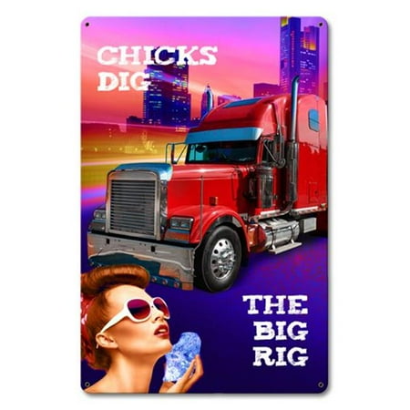 

Past Time Signs PTS763 Chicks Dig The Big Rig Satin Metal Sign - 12 x 18 in.