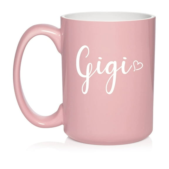 Gigi With Heart Ceramic Coffee Mug Tea Cup Gift for Her, Sister, Women, Grandparents’ Day, Family, Friend, Pregnancy Announcement, Mother’s Day, Grandma, Grandmother, Mom, Birthday (15oz Light Pink)