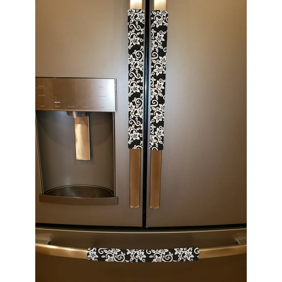 Floral Damask Refrigerator Oven Dishwasher Handle Covers by Penny's Needful Things (15 Inch) (Set of 2) (Black)
