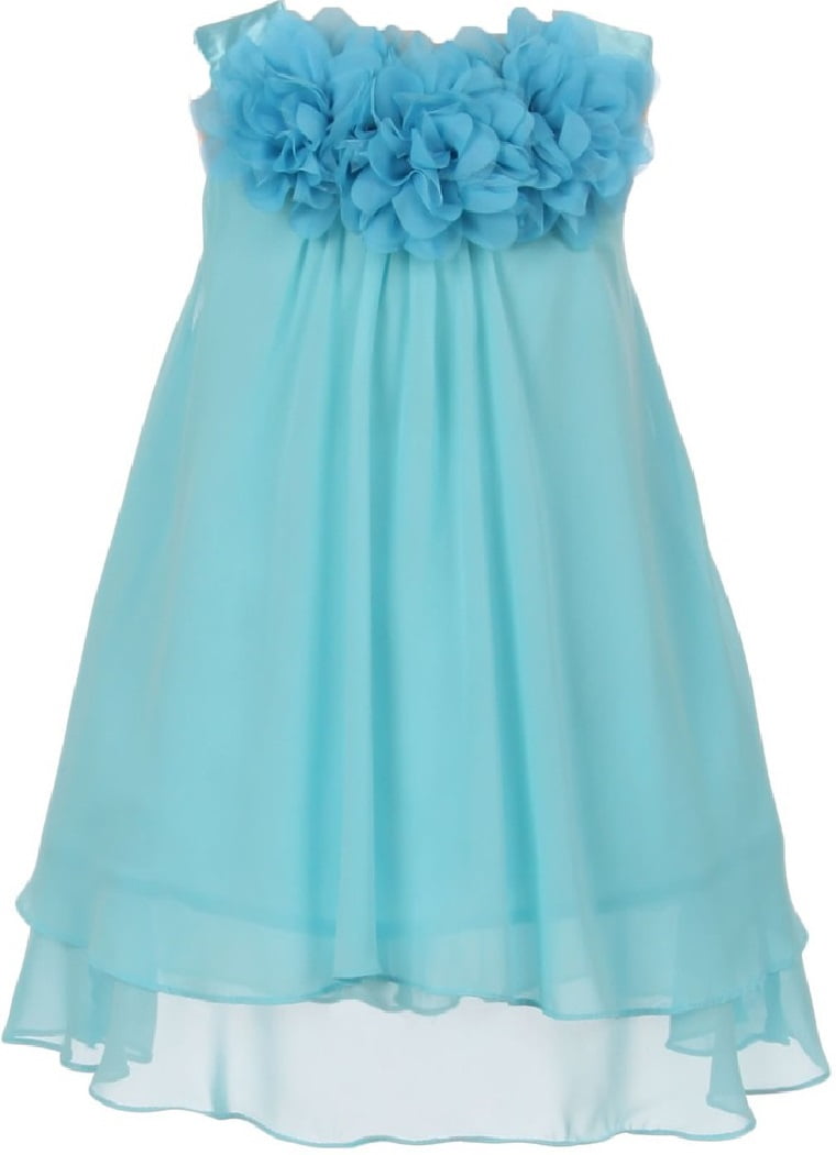 Little Girls Three Mesh Flower Neckline Chiffon Flowers Girls Dresses