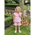 thumbnail image 6 of BemeyourBBs Toddler Baby Girl Summer Clothes Infant Baby Girls Summer 2 Pieces Outfits 3 6 12 18 24 Months 2 3 Years Sleeveless Solid Color Ruffle Collar Shirt Tops and Shorts Set, 6 of 9