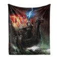 thumbnail image 1 of Fantasy World Soft Flannel Fleece Throw Blanket, Thunder Wrath in Viking Thorn Ship Floating in Fiery Waves Odin Narrative, Cozy Plush for Indoor and Outdoor Use, 60" x 80", Grey Orange, by Ambesonne, 1 of 6