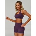 thumbnail image 4 of IBTOM CASTLE Workout Sets for Women Square Neck Halter Sports Bra High Waist Biker Shorts 2 Piece Gym Yoga Outfits S Purple, 4 of 7