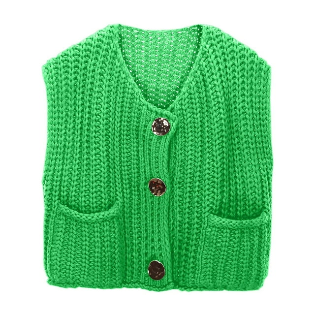 Women's Sleeveless Knit Cardigan Vest Solid Color Pocket Button Front Short Spring Summer Outerwear Coat
