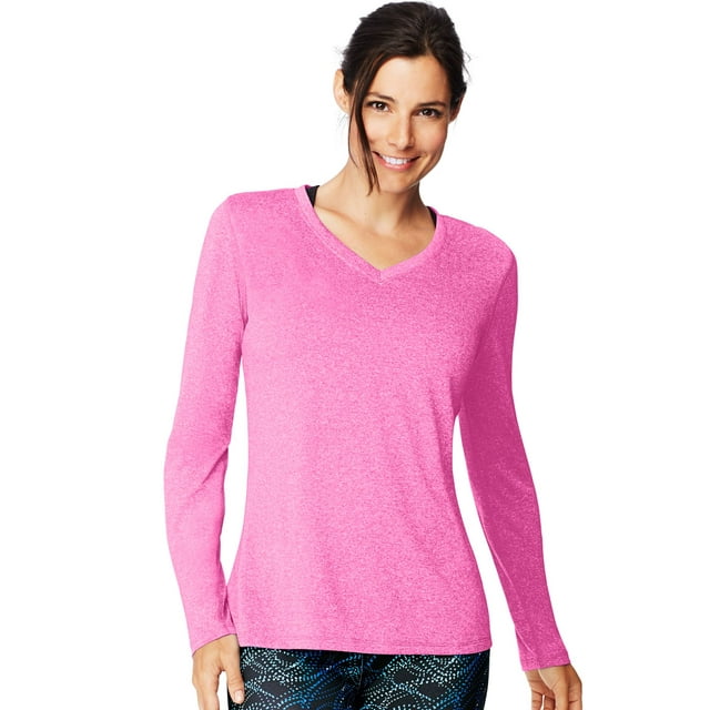 Hanes T-Shirt à Manches Longues à Col en V pour Femmes Sport Cool DRI Performance, S