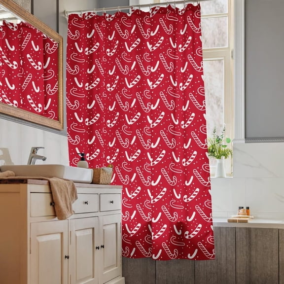 Christmas Bathroom Shower Curtain, Candy Cane Christmas Bathroom Decor, Ornament Holiday Farmhouse Decorations, Festive Bathroom Fabric Shower Curtain, Home Decor Tapestry