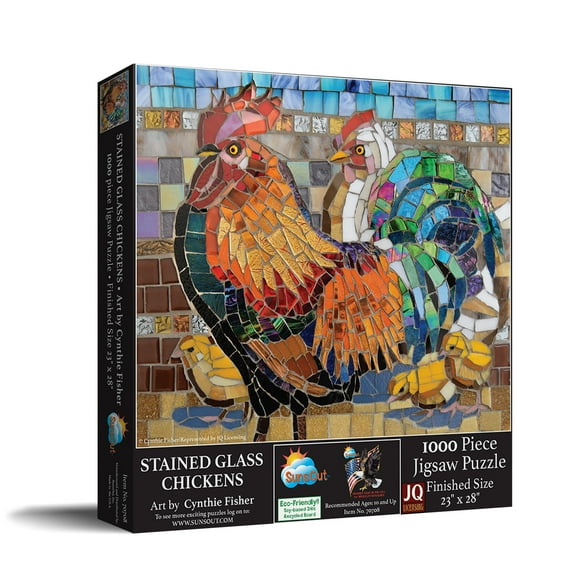 SUNSOUT INC - Stained Glass Chickens - 1000 pc Jigsaw Puzzle by Artist: Cynthie Fisher - Finished Size 23" x 28" - MPN# 70708