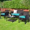 thumbnail image 3 of Costway 4 PCS Outdoor Rattan Furniture Set Patio Wicker Sofa w/Tempered Glass Table Cushioned Chair, 3 of 8