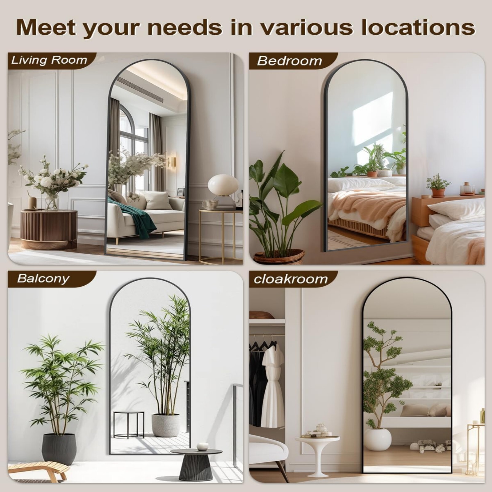 Mirrasia 21.1"x64" Arched Full Length Metal Mirror with stand, Black