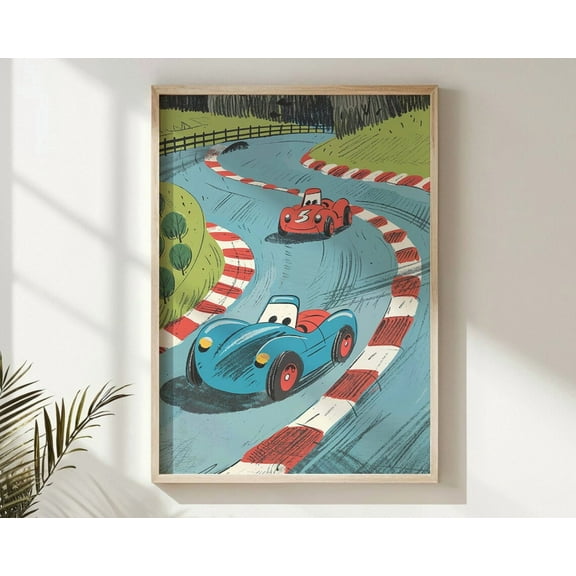 Kna Prints - 1 Pc Poster Race Car Nursery Wall Art, Kids Room Decor, Printable Racing , Boys Bedroom Art, Vintage Vehicle Print, Child Wall Gift Decor For Living Room Bedroom,, UNFRAMED-8x12