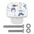 thumbnail image 1 of 4 Pieces Set Drawer Pulls Handle Square Wardrobe Cabinet Knobs with Stainless Steel Screws Furniture Kitchen Decor, 1 of 5