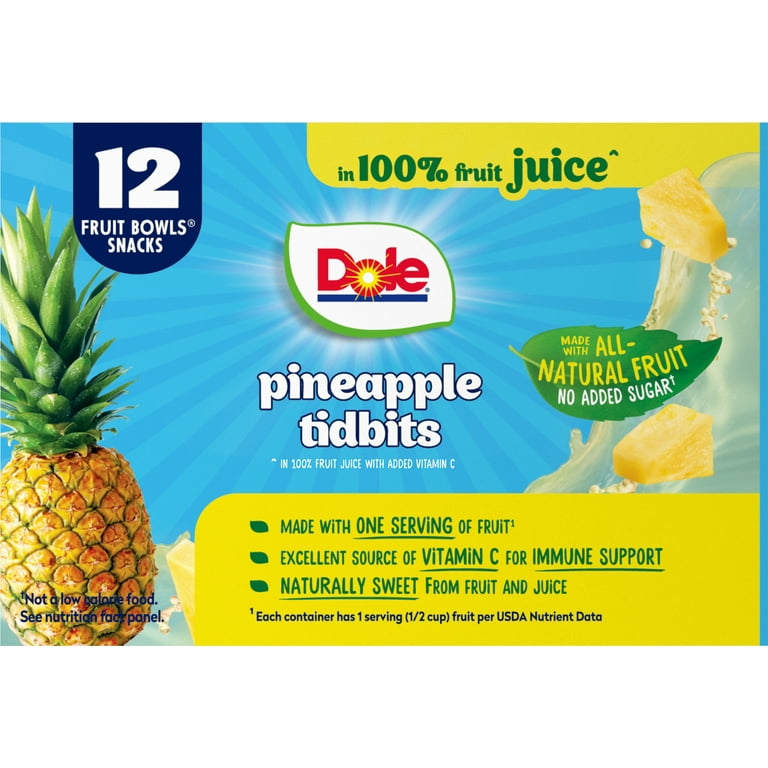 Dole Fruit Bowls Pineapple Paradise Tidbits in 100% Fruit Juice, 4