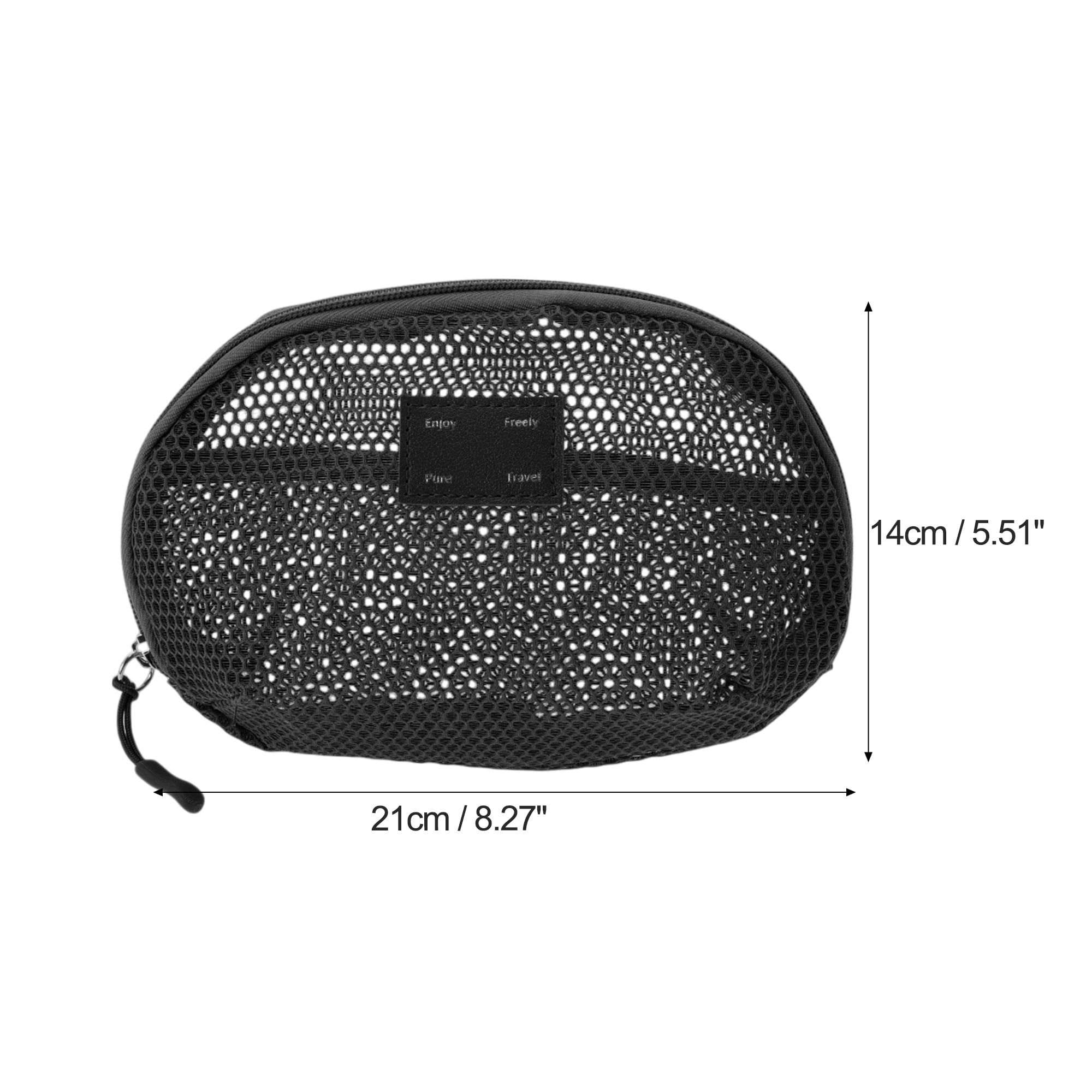 Unique Bargains 1 Pc Mesh Hand-held Sundries Makeup Bag Black 8.27in