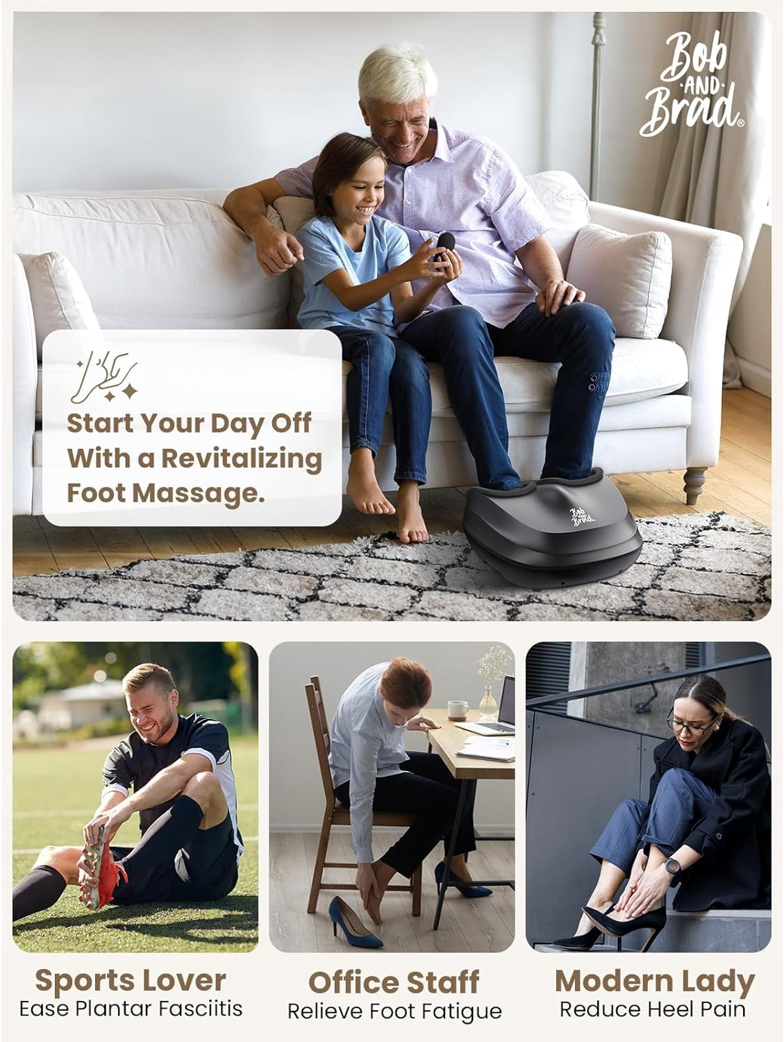 Bob and Brad Lite Foot Massager Machine with Heat and Remote, Shiatsu Deep Kneading, Delivers Relief for Tired Muscles and Plantar Fasciitis, Gifts for Men and Women, Fits Feet Up to Size 12