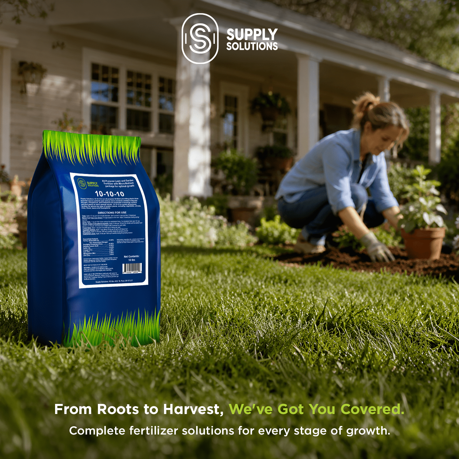 Supply Solutions 10-10-10 Complete Lawn & Garden Granular Fertilizer with Micronutrients – Balanced NPK Plant Food for Soil Health, Blooms & Roots – Safe for Vegetables, Fruits, Lawns (10lbs)