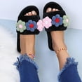 thumbnail image 5 of Tao Tao Women's Flower Fuzzy Slippers Wide Width Ladies Casual Warm Shoes Fashion Soft Sole Non Slip Slippers Bedroom Slides Black 43, 5 of 9