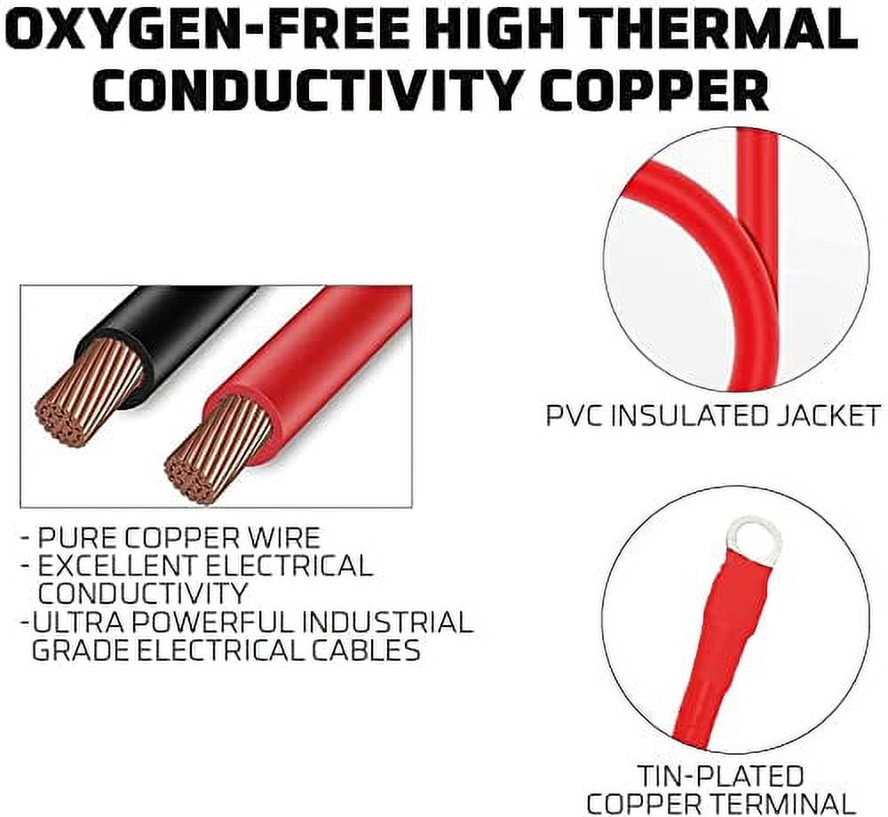Power Bright 4 AWG 3ft High Amp Pure Copper Battery Cable with 5/8" and 7/16" Lugs, Professional Series 4 Gauge Wire Cables for Car Power Inverter, RV Battery, Boat, Marine and Solar Applications