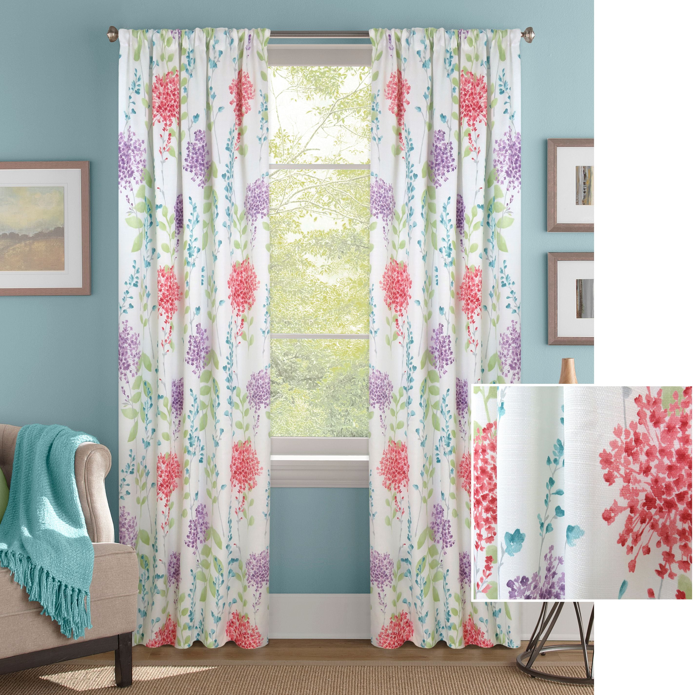 Better Homes and Gardens Hydrangea Floral Window Curtain Panel