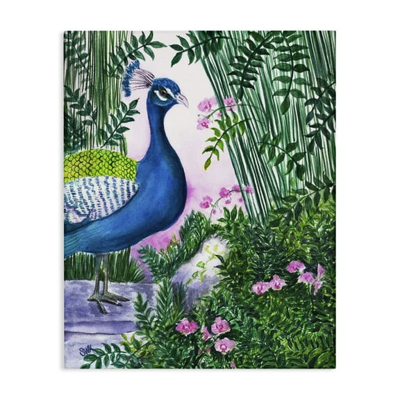Stupell Industries Peacock in Pink Landscape & Nature Painting Wrapped Canvas Canvas Art Print Wall Art, 36 x 48