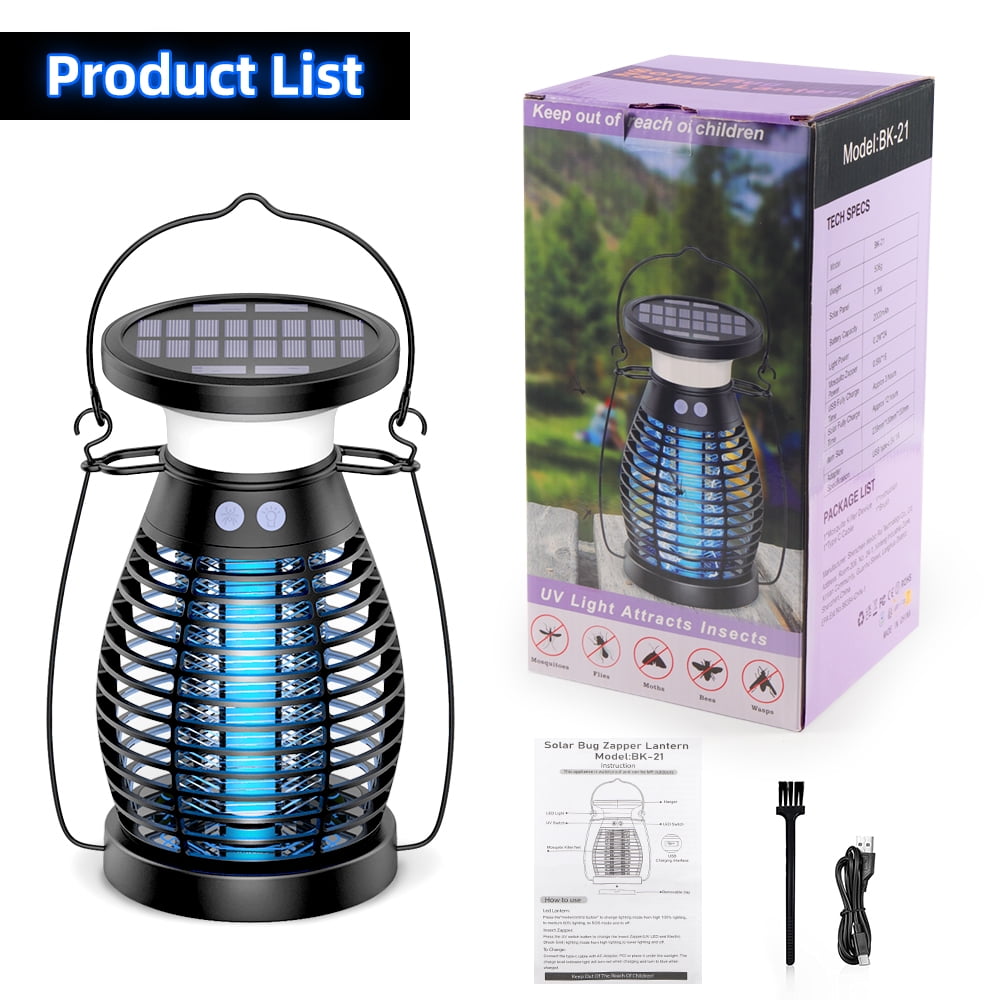 JahyShow Solar Bug Zapper Outdoor Waterproof Rechargeable Mosquito Zapper with 2000V High Powered Purple Light, 3 in 1 Fly Zapper Can Attract Gnats, Mosquitoes, Flies, Moths