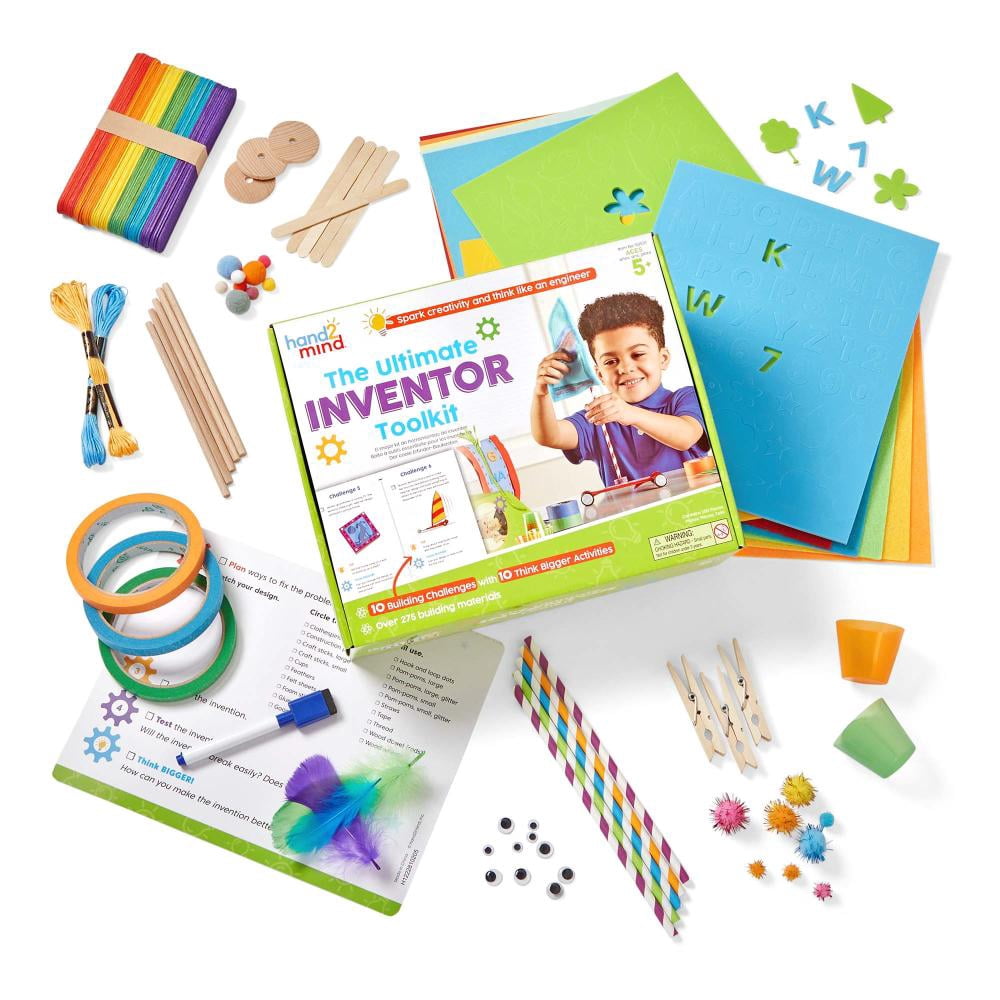 hand2mind Ultimate Inventor Toolkit, Ages 5+, 10 Building Challenges, 250 Kids Building Materials