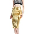 thumbnail image 4 of Vedolay Skirts For Women Trendy Women's High Waisted Ruched Maxi Skirt with Slit Elastic Waist Flowy Flare,Gold L, 4 of 5