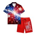 thumbnail image 5 of Mens 4th of July 2 Piece Set Summer Tracksuits 2 Piece Outfits Independence Day Textured Short Sleeve Button Down Shirts and Drawstring Short Sets, 5 of 6