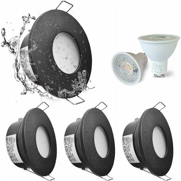 Waterproof LED Recessed Spotlights, 5W 3000K Warm White, for Bathroom & Kitchen, IP65, Satin Nickel, Black Housing, 68mm Cutout