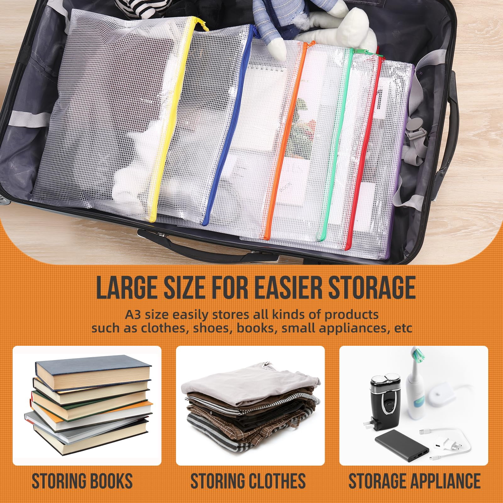 24Pack Mesh Zipper Pouch Bags, A4 Letter Size, Zipper Bags with Label Pocket, Waterproof Pouches for Classroom Organizer, Board Game Toy Storage, Document Bag for Teacher School Office Supplies
