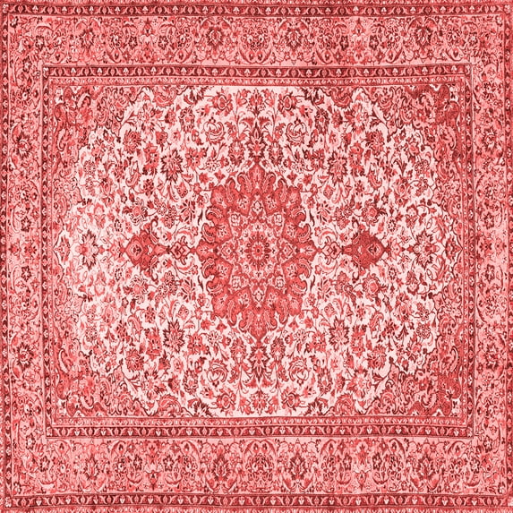 Ahgly Company Indoor Square Medallion Red Traditional Area Rugs, 5' Square