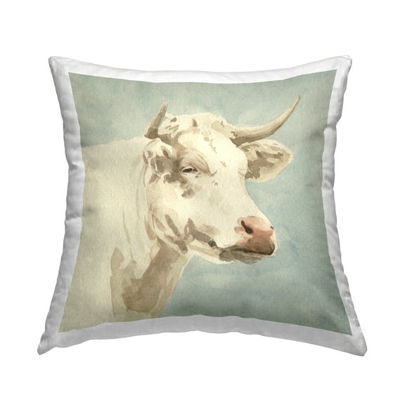 Stupell Industries Watercolor Style Cattle Square Decorative Printed Throw Pillow, 18 x 18
