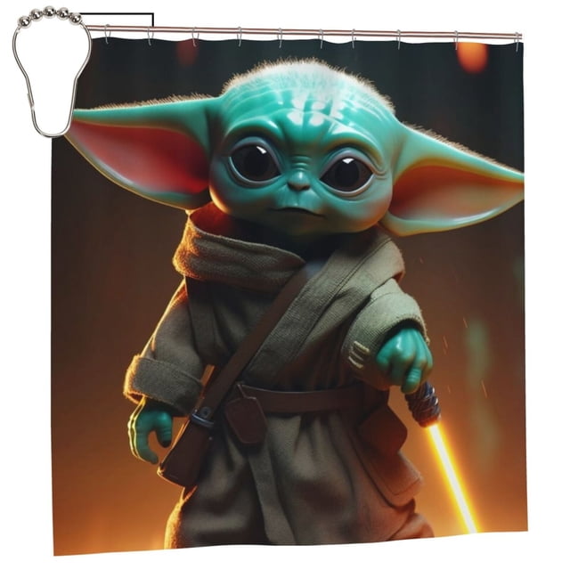 Cortina de ducha Baby Yoda, opaca, para baño, impermeable, resistente al moho, bloquea la privacidad, probador, patrón de impresión fina con arte de patchwork, 72 x 72 pulgadas, talla única.