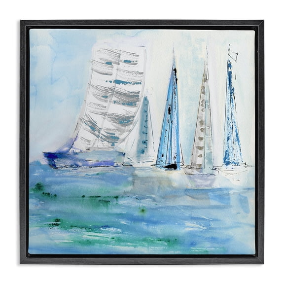 Stupell Industries Maritime Outlined Sailboats Transportation Painting Black Floater Framed Canvas Art Print Wall Art, 18 x 18