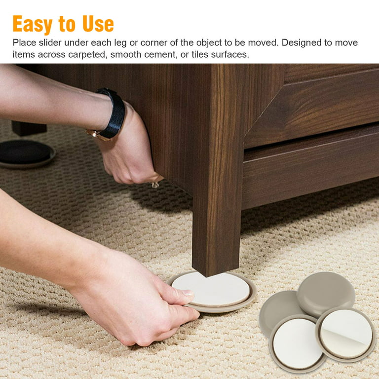 TSV 16pcs Adhesive Furniture Sliders, Round Furniture Moving Pads for  Carpet Furniture Glide, Heavy Duty Reusable 