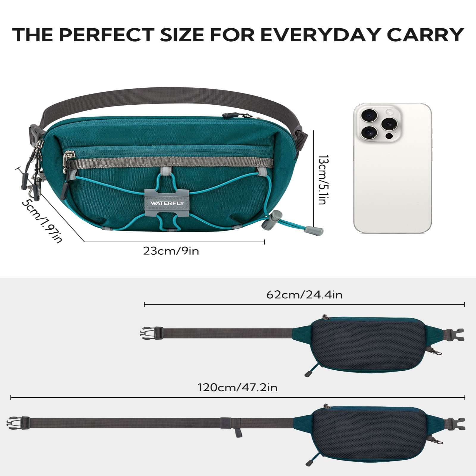 WATERFLY Unisex Anti Theft RFID Blocking Hiking Running Nylon Fanny Pack Waist Bag,Blue