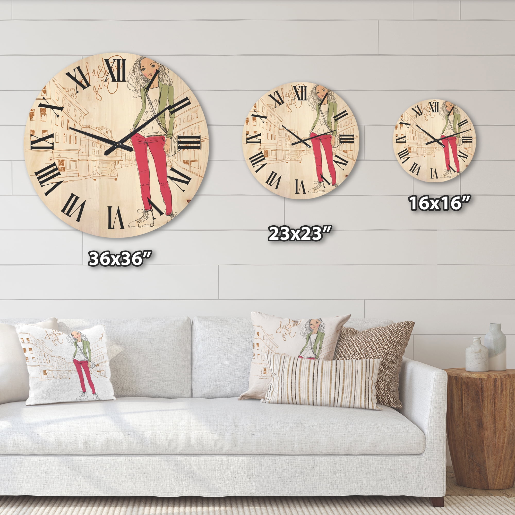 Designart 'Trendy Fashion Woman II' Children's Art Wood Wall Clock