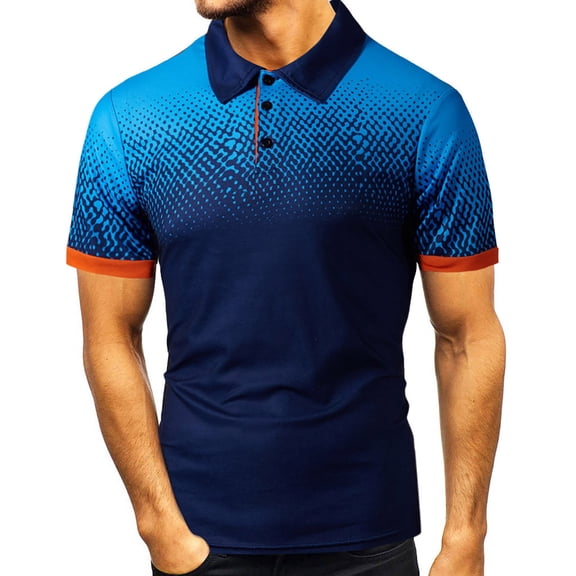HomeGardon Shirts for Men Mens Fashion Color Block Shirts Casual Short Sleeve T Shirt, Men's Striped Moisture Wicking Golf Shirts Cotton Turndown Collar Blouse Tops S-5XL