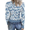 thumbnail image 4 of Women's Winter Slim-Fit Base Layer T-Shirt Fashionable Retro Floral Print V-Neck Pullover Long-Sleeved Top for Everyday Fashion and Comfort,Blue,L, 4 of 6