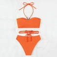 thumbnail image 5 of KaLI_store Womens Swimsuits Women's Halter Self Tie Ruched High Waist Two Piece Bikini Set Swimsuits Orange,L, 5 of 5