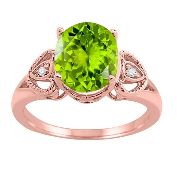 Mauli Jewels Rings for Women 2.42 Carat Oval Peridot and Diamond Ring 4-Prong 10K Rose Gold