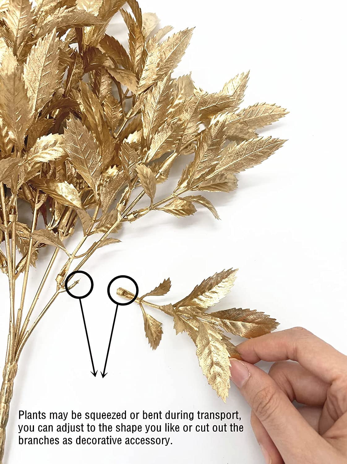 Morttic Artificial Golden Baby Breath Flowers, Plastic Fake Gypsophila Flower for Indoor Outdoor Christmas Wedding Home Party Table Arrangement Decoration DIY Planter Filler Gold Leaves Decor - 3 Pack