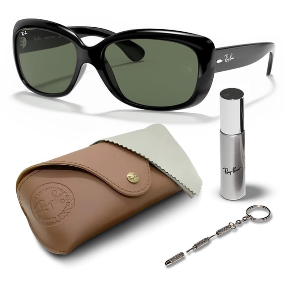Ray-Ban RB4101 JACKIE OHH Butterfly Shaped Non-Polarized Sunglasses for Women - Includes Official RAYBAN Eyewear Kit - Ideal Formal & Casual Wear Sunglasses - Dark Green Lens