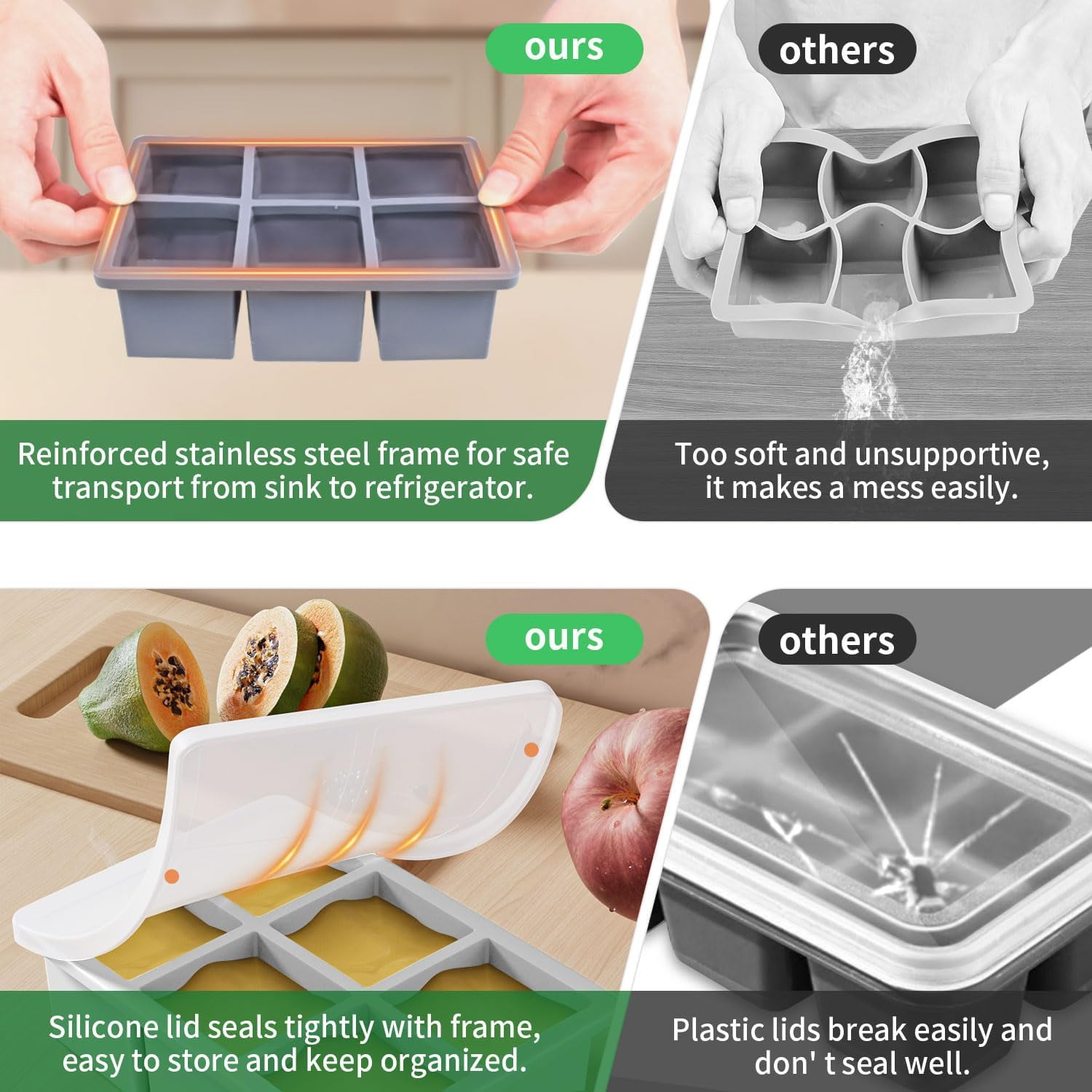 Large Ice Cube Tray For Whiskey:  Big Square Maker Cocktail - 3pack Silicone Old Fashioned Trays 2inch Huge Cubed Whisky