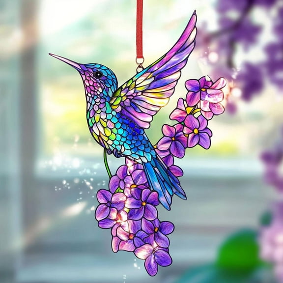 Vggrvlo Stained Glass Window Hanging Hummingbird Decor Suncatcher for Window Doors Home Decoration Gift for Women Light Catcher Sun Room Decor Village Style