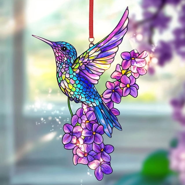 Colgante atrapasol con forma de flor de colibrí de colores