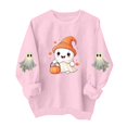 thumbnail image 2 of Mifsaly Womens Funny Novelty Halloween Ghost Graphic Pullover Sweatshirt Casual Long Sleeve Crewneck Fleece Tops Cozy Autumn for Everyday Outfits Pink,S, 2 of 5