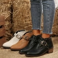 thumbnail image 6 of Women's Ankle Boots Leather Buckle Chunky Heel Booties Round Toe Zipper Punk Boot Studded Fall Dress Shoes, 6 of 9