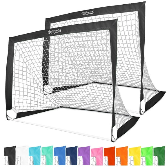 GoSports Team Tone 4 ft x 3 ft Portable Soccer Goals for Kids - Set of 2 Pop Up Nets for Backyard - Black