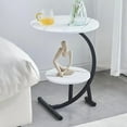 thumbnail image 3 of Oval Two-Tier Side Table With Marble-Textured Top & Curved Metal Frame - Modern Sofa Accent For Living Rooms, Meditation Corners And Entryway Displays (Glossy Surface & Sculpture-Ready Shelf), 3 of 10