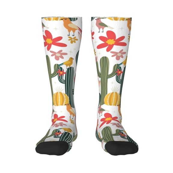 Naloa Summer Cactus With Blooming Thigh High Socks Extra Long Stretchy Sock Women Over Knee High Opaque Stocking Daily Wear
